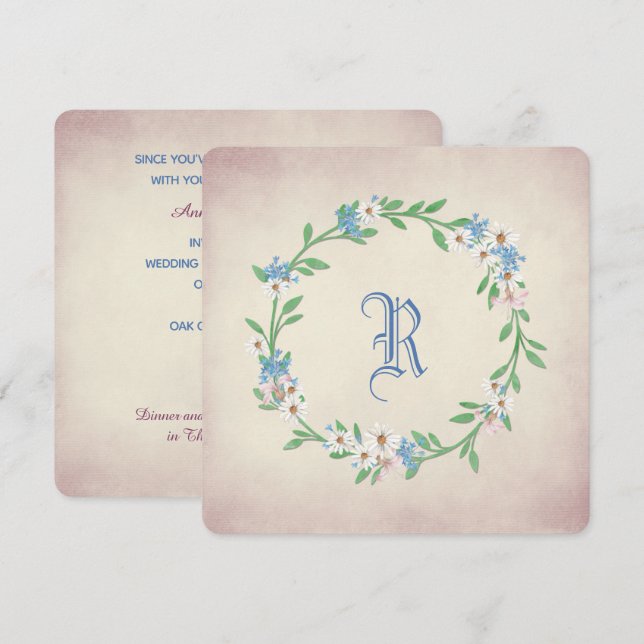 Vo vattenfärgsutandning med daisy och lila inbjudningar (Fram/baksida)