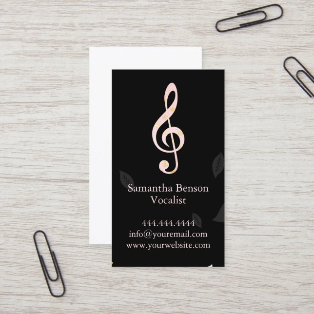 Vocalist Singer Musical Clef Logotyp Ro Guld Music Visitkort (Fram/Back In Situ)