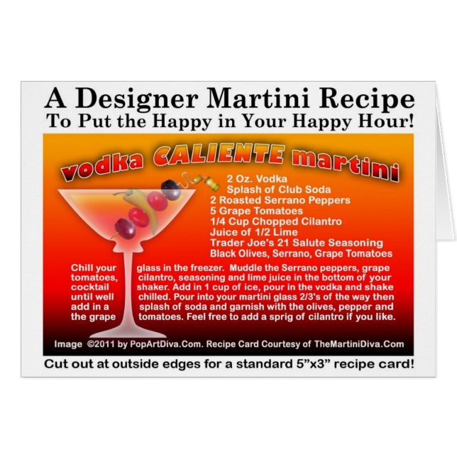 Vodka Caliente Martini Receptkort Hälsningskort (Framsidan Horizontal)