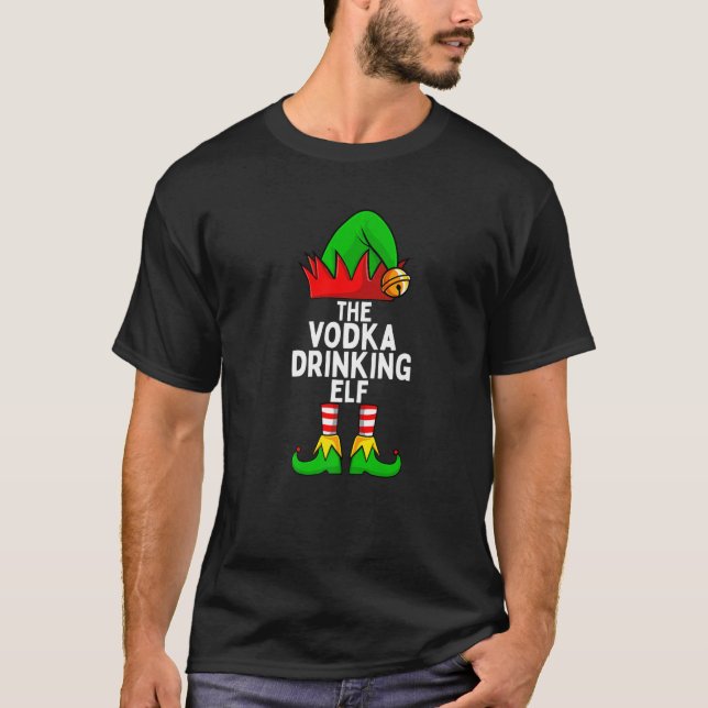 Vodka Drinking Elf Matching Family Christmas T Shirt (Framsida)