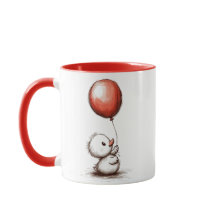 Voggrann fluffy Duckling med röd ballong