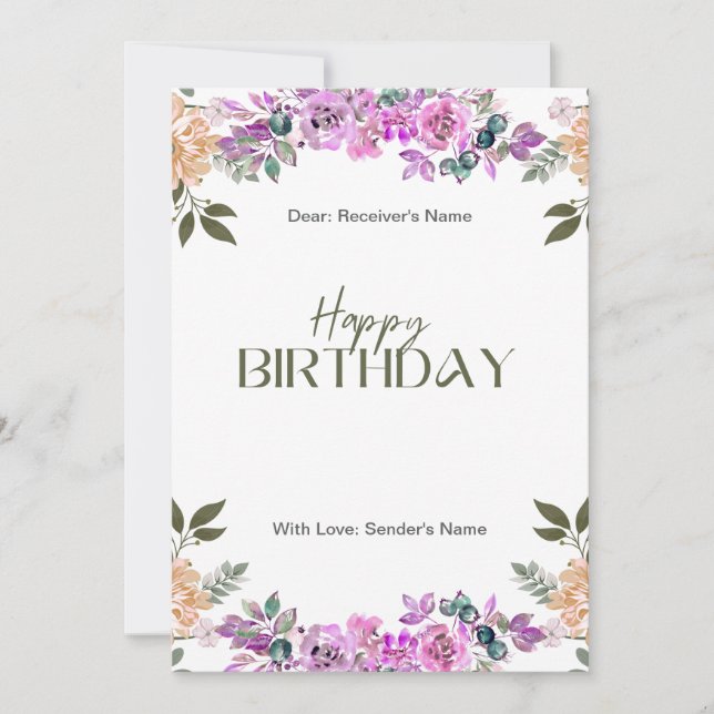 Voilet Wildblommor Fintecka Blommigt Birthday Card Julkort (Framsida)