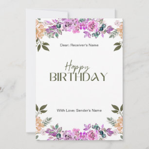 Voilet Wildblommor Fintecka Blommigt Birthday Card Julkort