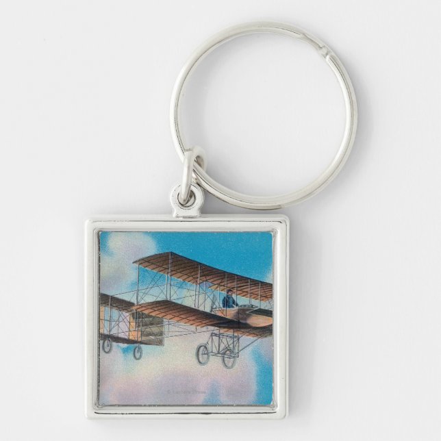 Voisin BiplanFrance Fyrkantig Silverfärgad Nyckelring (Framsidan)