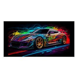 Voiture de sport sur fond de graffiti  perfect poster