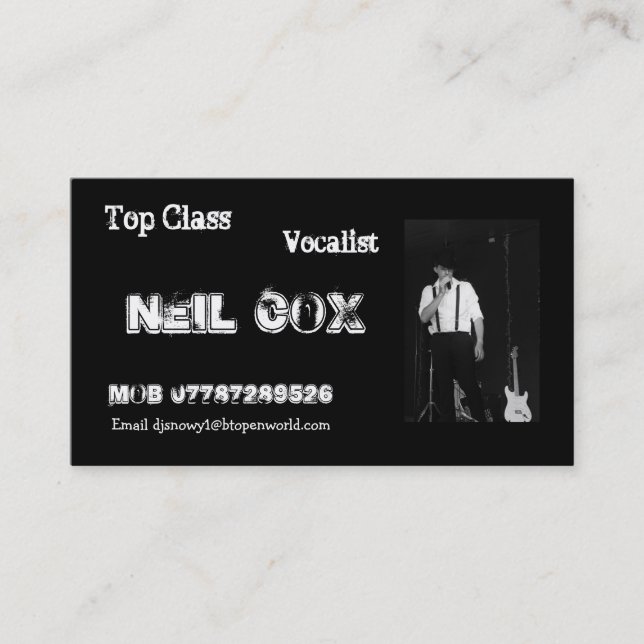 Vokalist Neil Cox Visitkort (Framsida)