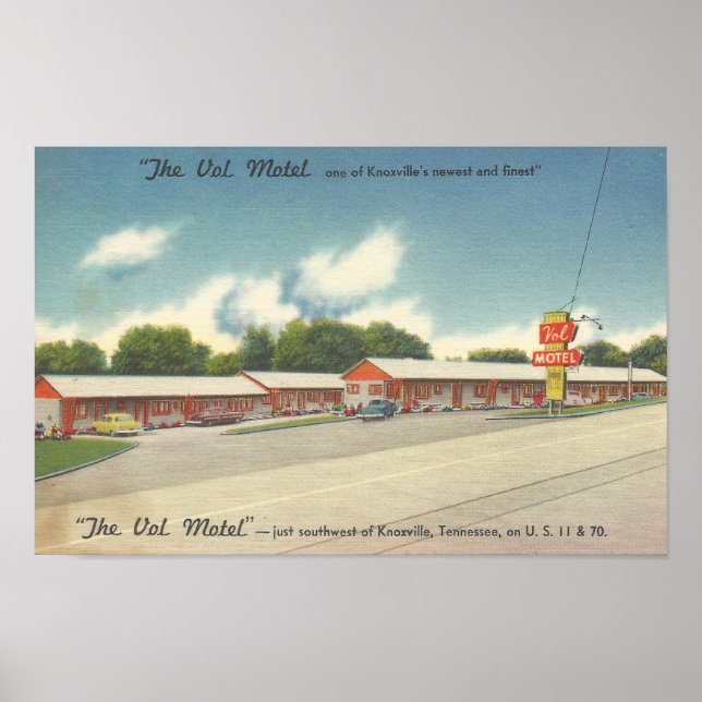 VOL Motel, Knoxville, TN ~ Vintage linen vycard Poster (Framsidan)