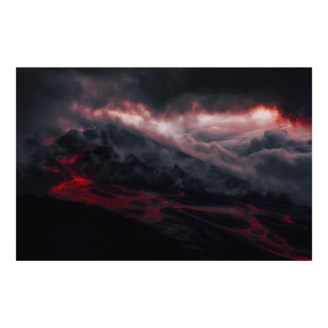 Volcanic Eruption Lava Rivers Night Landscape Fototryck (Framsidan)