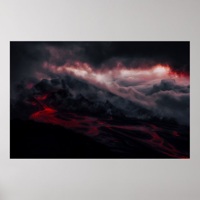 Volcanic Eruption Lava Rivers Night Landscape Poster (Framsidan)