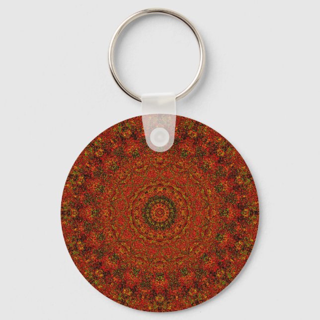 Volcanic Red Abstrakt Mandala Keychain Nyckelring (Framsida)