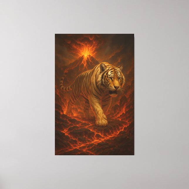  Volcanic White Tiger | Inferno King of the Fire R Canvastryck (Framsida)