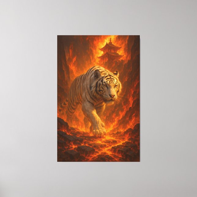  Volcanic White Tiger | Inferno King of the Fire R Canvastryck (Framsida)