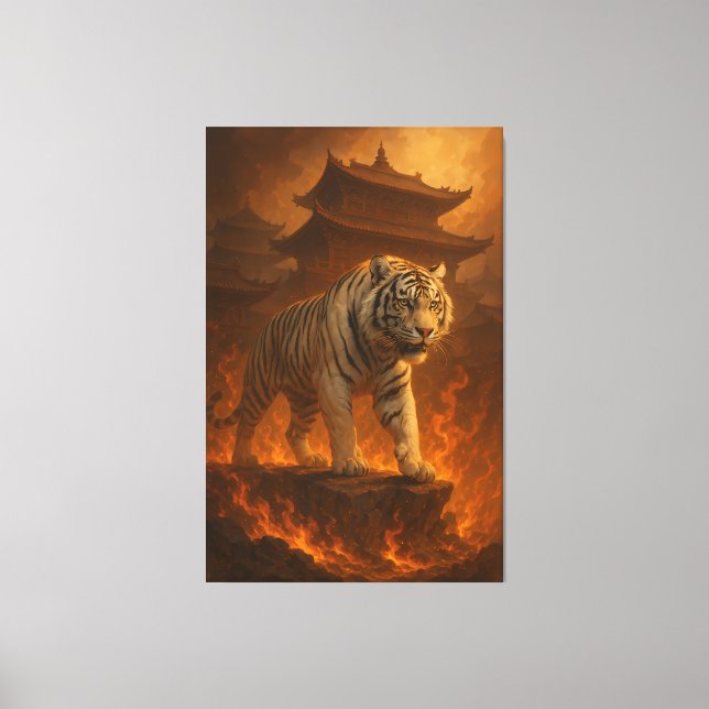 Volcanic White Tiger | Inferno King of the Fire Re Canvastryck (Framsida)