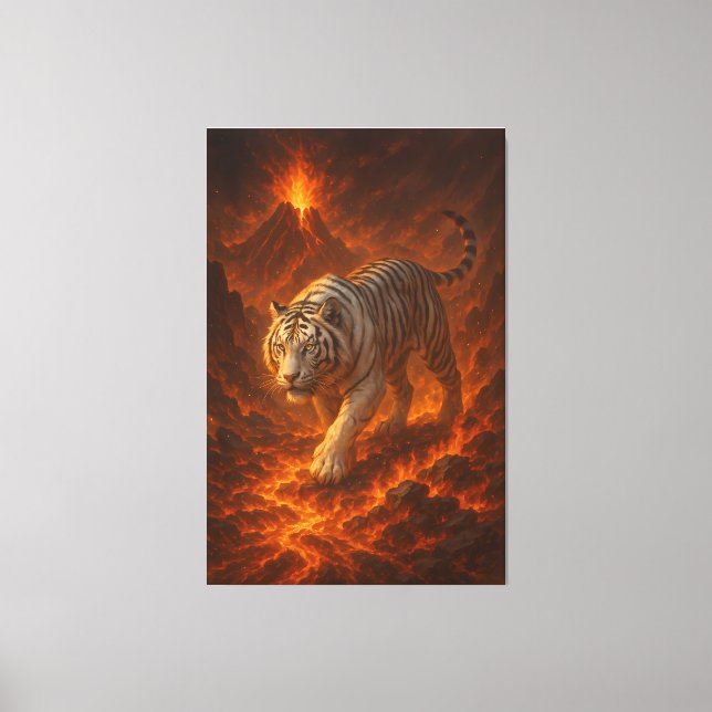 Volcanic White Tiger | Inferno King of the Fire Re Canvastryck (Framsida)