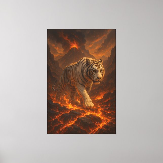 Volcanic White Tiger | Inferno King of the Fire Re Canvastryck (Framsida)