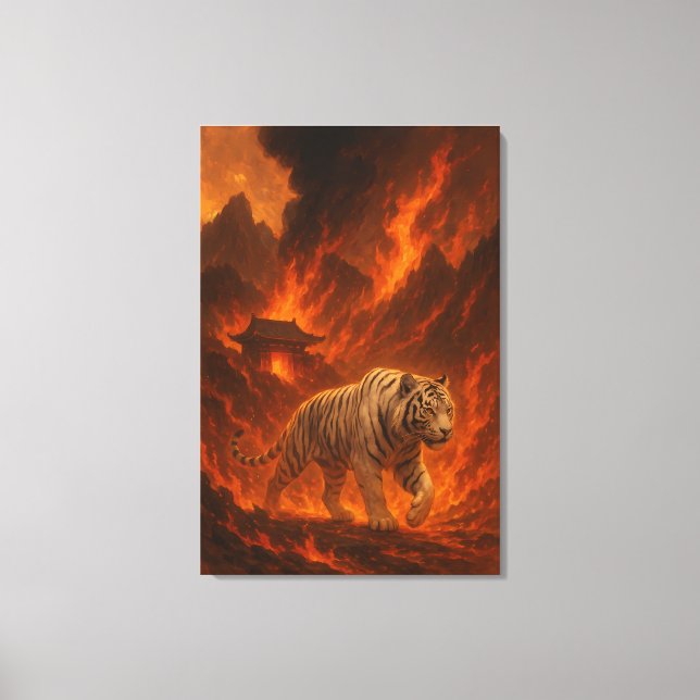 Volcanic White Tiger | Inferno King of the Fire Re Canvastryck (Framsida)