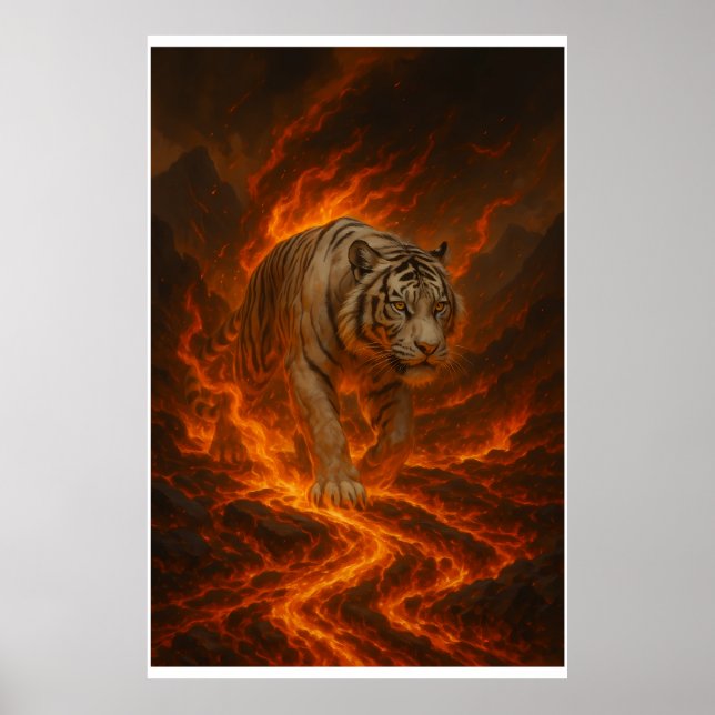Volcanic White Tiger Premium Wall Art – Fine Art C Poster (Framsidan)