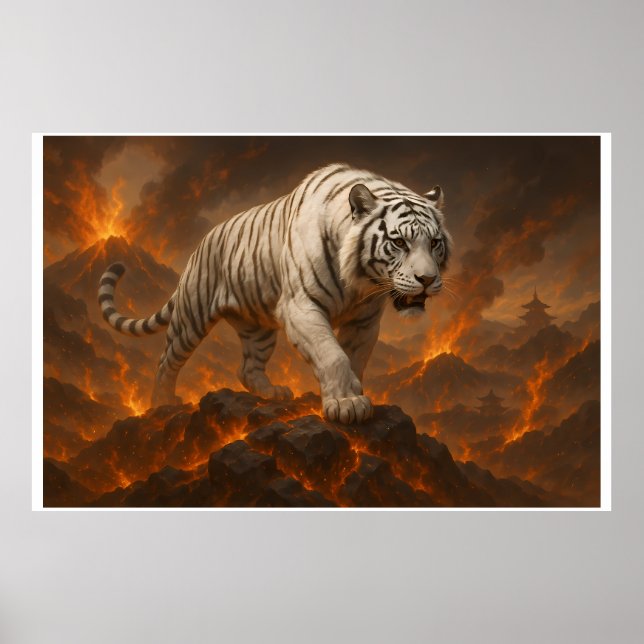  Volcanic White Tiger Premium Wall Art – Fine Art Poster (Framsidan)