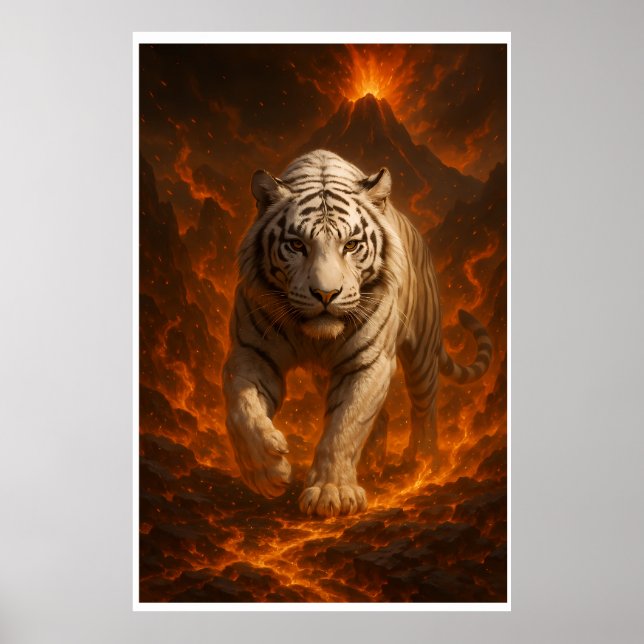  Volcanic White Tiger Premium Wall Art – Fine Art  Poster (Framsidan)