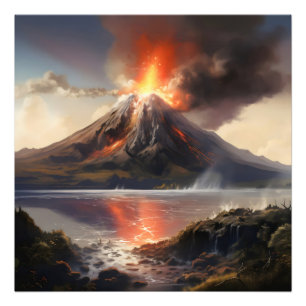 Volcano Eruption över Vatten Fototryck