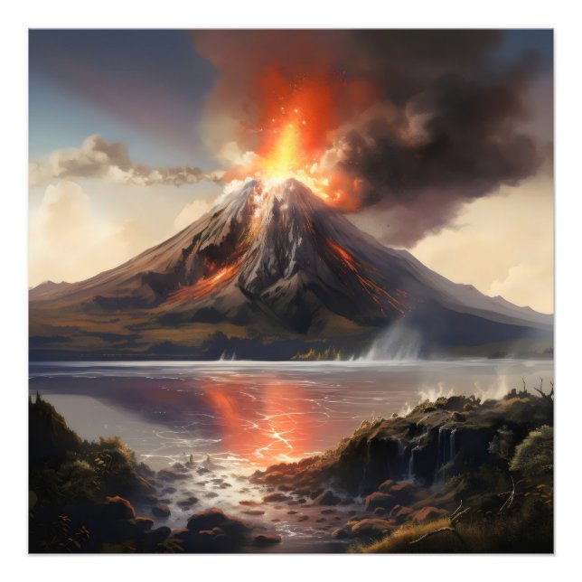 Volcano Eruption över Vatten Fototryck (Framsidan)