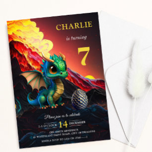 Volcano Fire Dragon Kid Posts födelsedagsinbjudan Inbjudningar