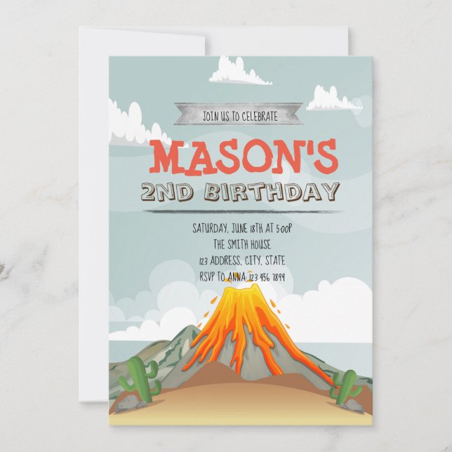Volcano Födelsedagsfest inbjudan (Framsida)