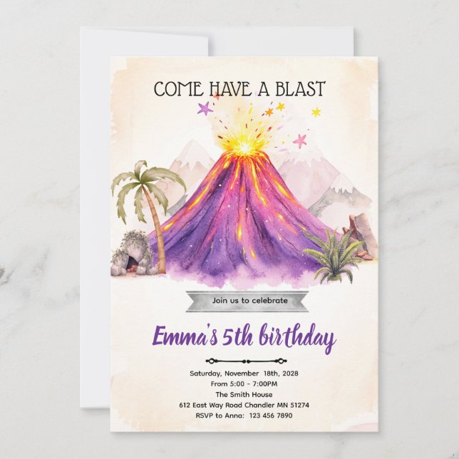 Volcano girl theme party Invitation Inbjudningar (Framsida)