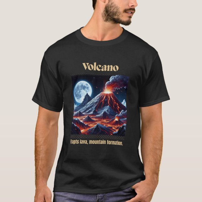 Volcano Lava Eruption Geography Black T-Shirt (Framsida)