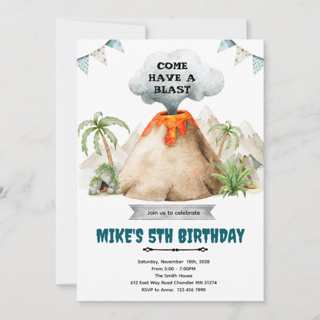 Volcano theme party Invitation Inbjudningar (Framsida)