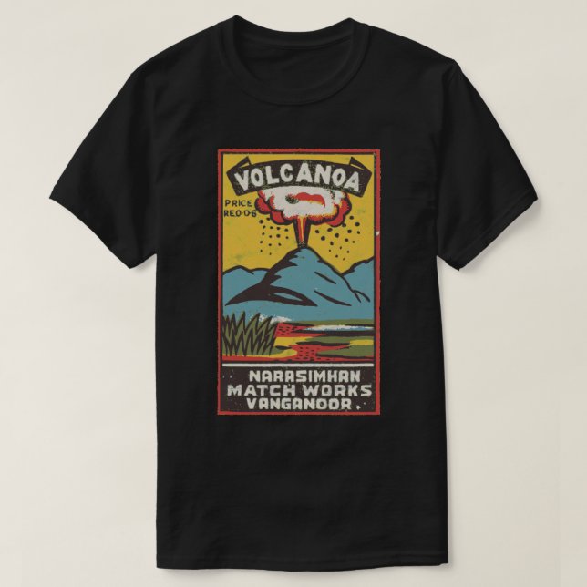 Volcano Vintage Indian Matchbox Art T Shirt (Design framsida)