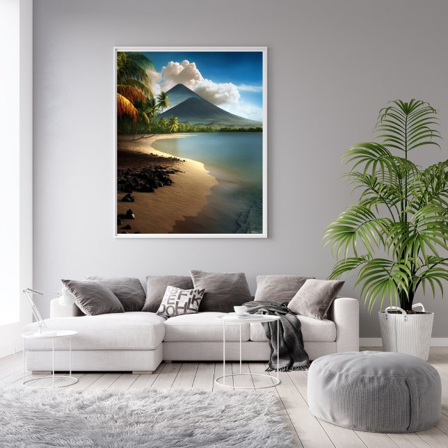 Volcanos, White Sand Beach med Handflatan Träd Poster (Skapare uppladdad)