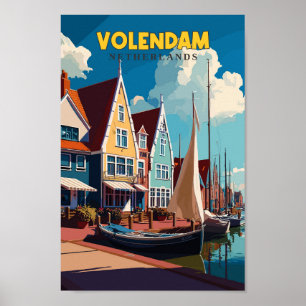 Volendam Netherlands Travel Art Vintage Poster