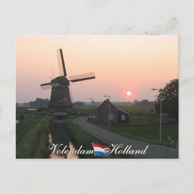 Volendam Sunset Kvarn Holland vycard Vykort (Framsida)