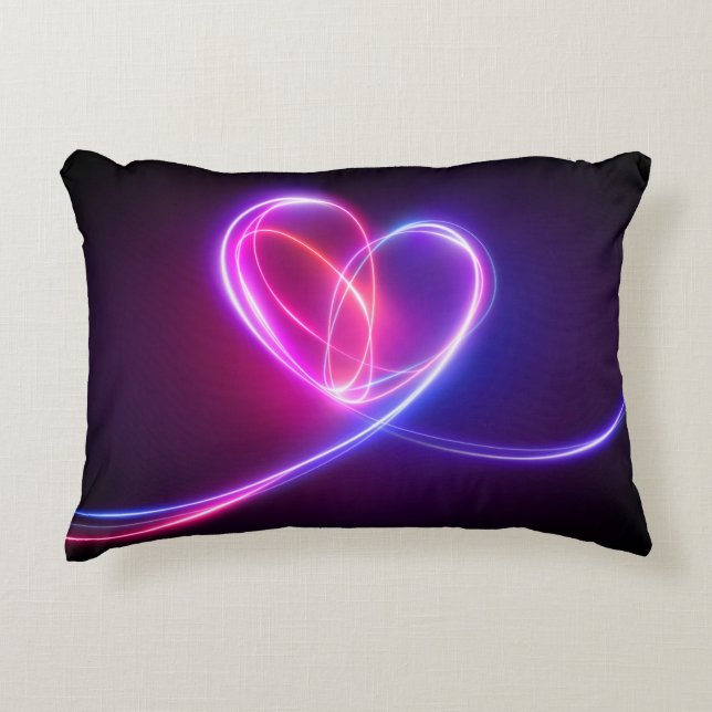 Volet rosa neon light teckning. Abstrakt hjärtdoft Prydnadskudde (Framsidan)