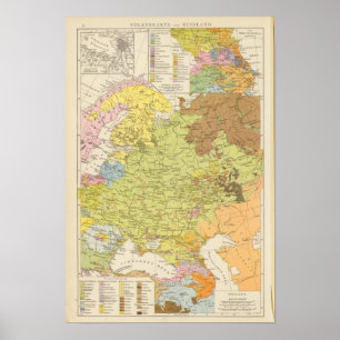 Volkerkarte von Russland - karta av Ryssland Poster