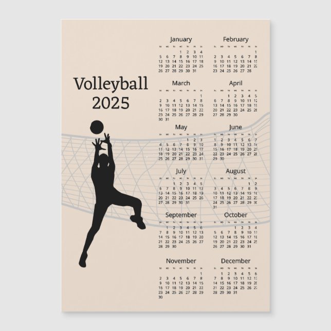 Volleyball 2025 Calendar Magnetic Card (Framsida)