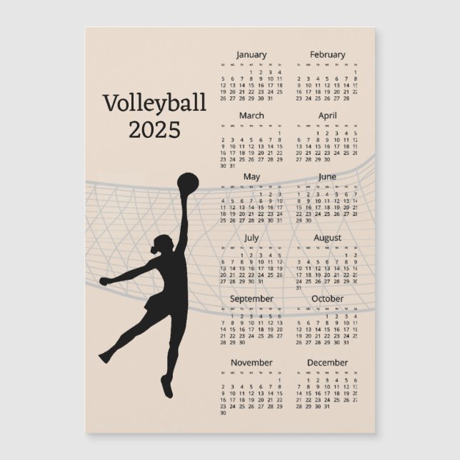 Volleyball 2025 Calendar Magnetic Card (Framsida)