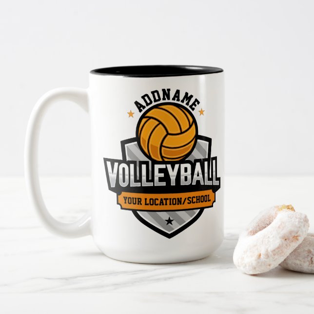 Volleyball ADD TEXT School Varsity Team Player Två-Tonad Mugg (Med munk)