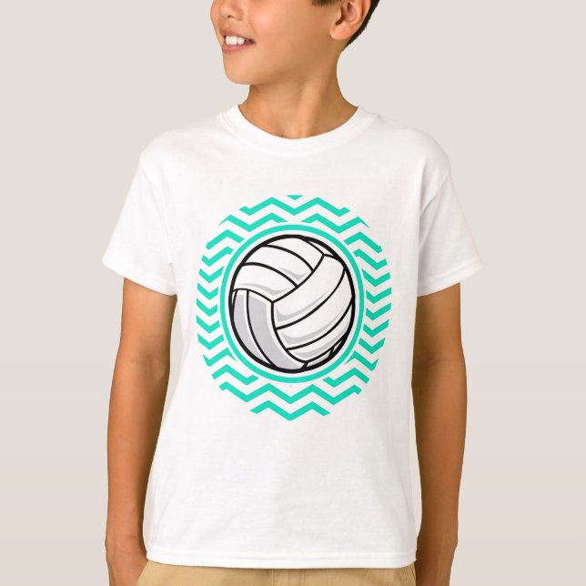Volleyball, Aqua Grönt Chevron Tee (Framsida)