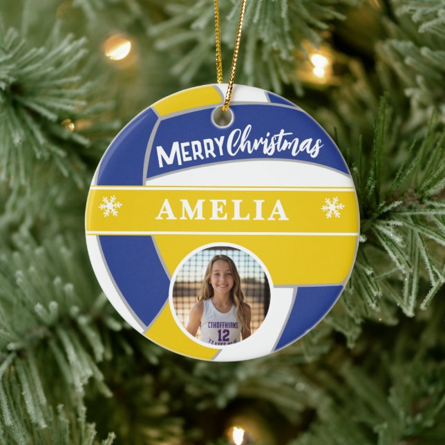 Volleyball Ball Custom Name Merry Christmas Photo Julgransprydnad Keramik (Träd)