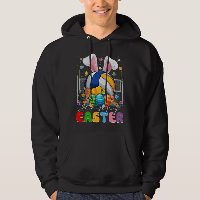 Volleyball Ball With Bunny Ears Easter Day Boys Ki Hoodie (Framsida)