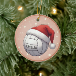 Volleyball Ball with Red Santa Hat Name Christmas Julgransprydnad Keramik