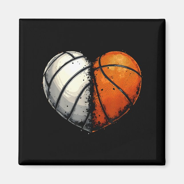 Volleyball Basketball Ball Heart Srts Lover Valent Magnet (Framsidan)