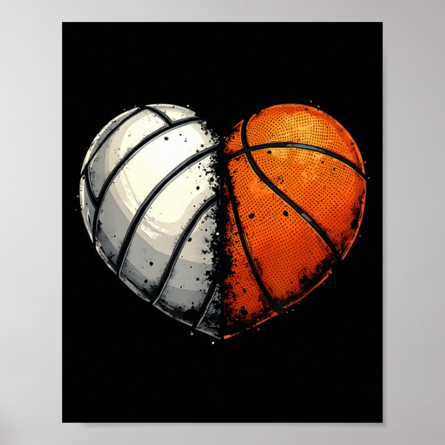 Volleyball Basketball Ball Heart Srts Lover Valent Poster (Framsidan)