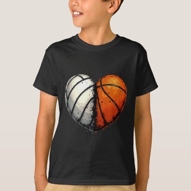 Volleyball Basketball Ball Heart Srts Lover Valent T Shirt (Framsida)