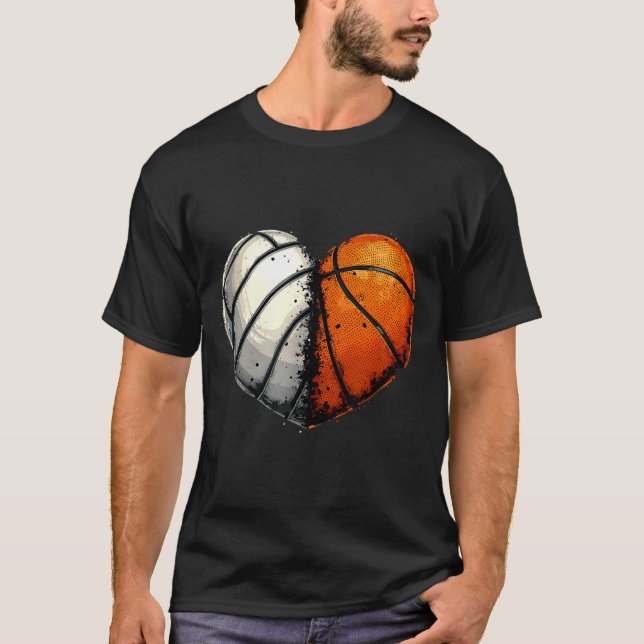 Volleyball Basketball Ball Heart Srts Lover Valent T Shirt (Framsida)