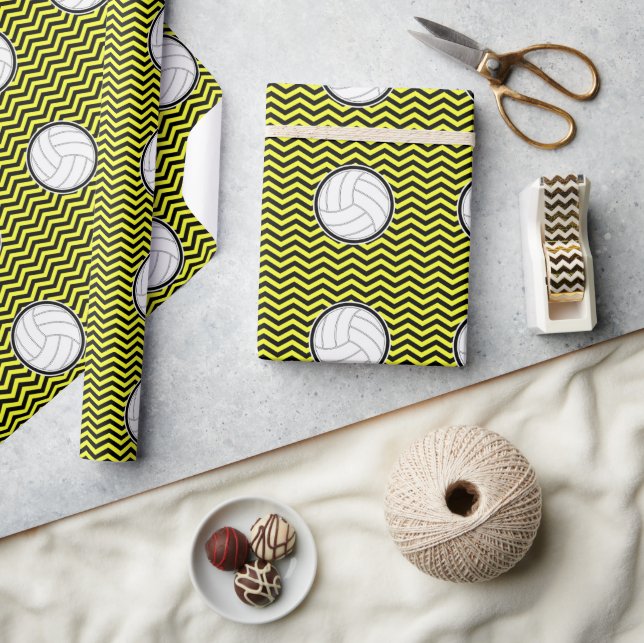 Volleyball Black Chevron Plus ditt team Färg Gift Presentpapper (Hantverk)