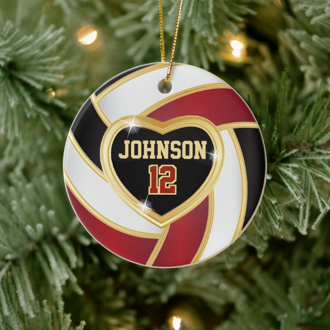 Volleyball 🏐 ❤ Black, White and Maroon Red Julgransprydnad Keramik (Träd)