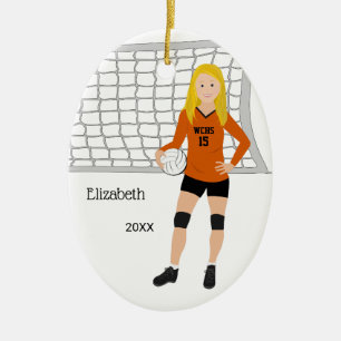 Volleyball Blonde Female Orangen & Black Julgransprydnad Keramik